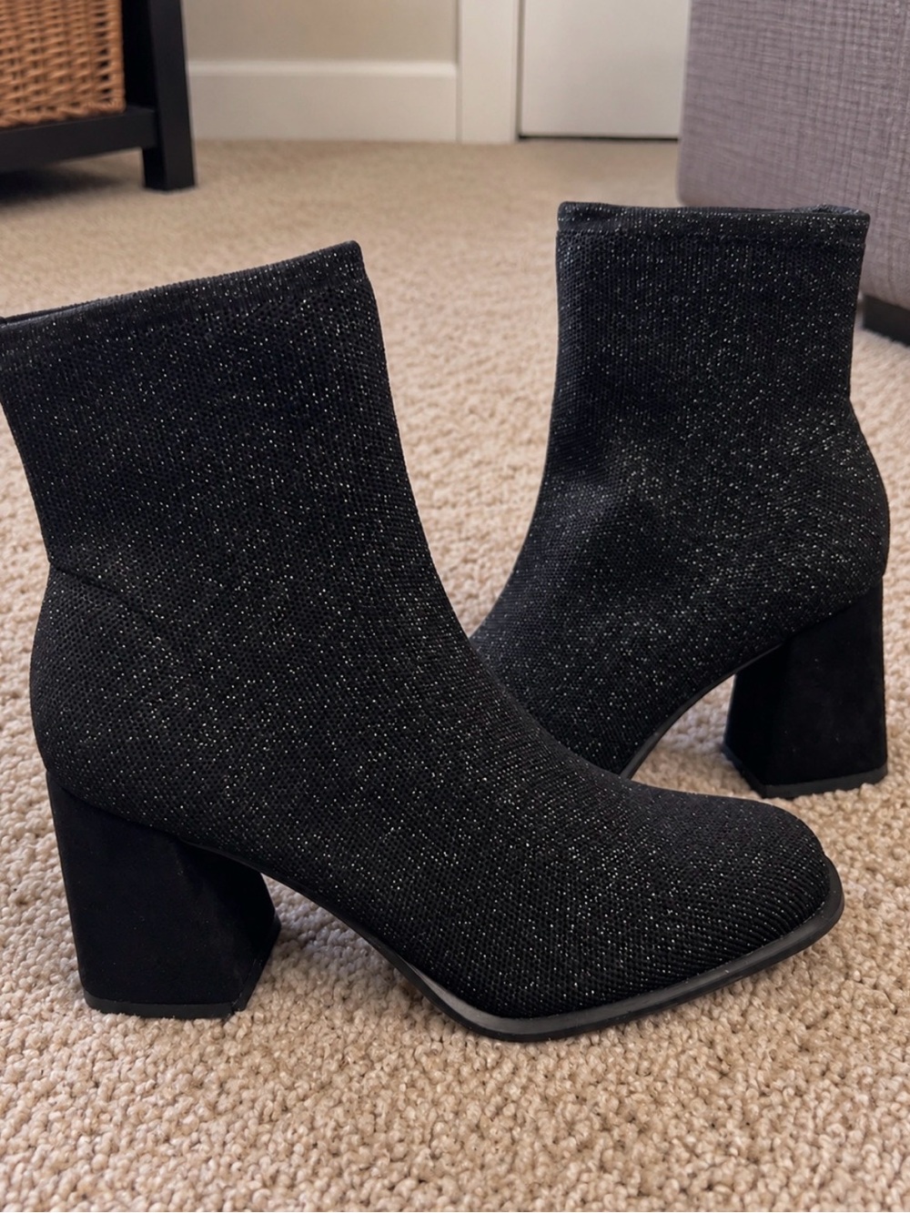 MIA Piana Black Rhinestone Shimmer Ankle Boots 7.5